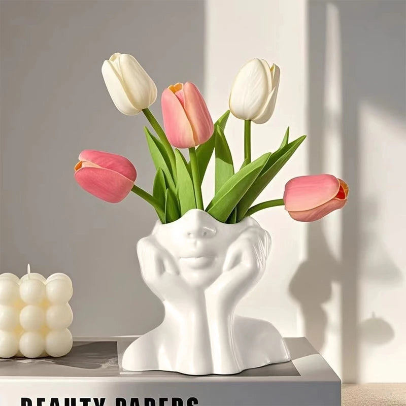 White Vinyl Face Vase
