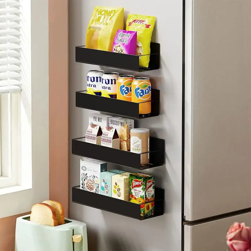 Refrigerator Magnetic Shelf Spice Sundry Side Storage Rack Hanging Basket Space Saving Kitchen Organizer Shelf Household Holder