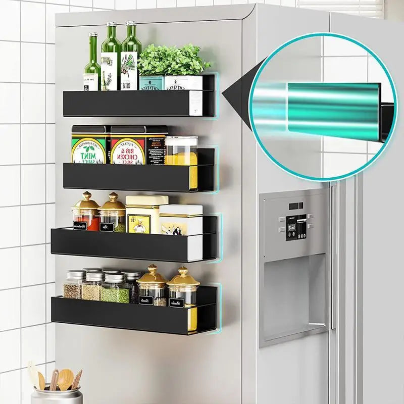 Refrigerator Magnetic Shelf Spice Sundry Side Storage Rack Hanging Basket Space Saving Kitchen Organizer Shelf Household Holder