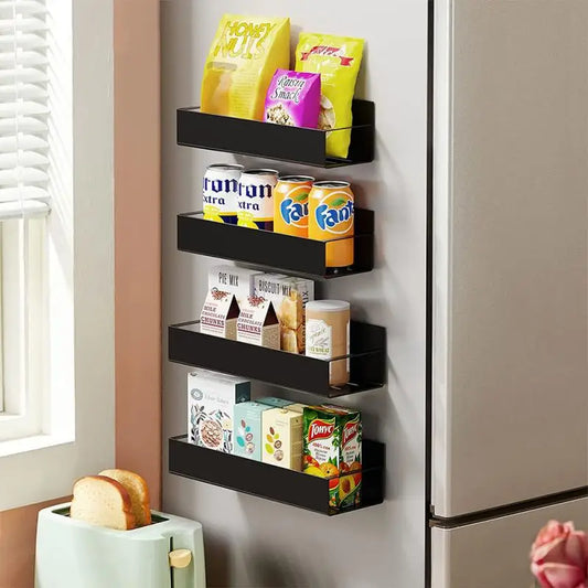 Refrigerator Magnetic Shelf Spice Sundry Side Storage Rack Hanging Basket Space Saving Kitchen Organizer Shelf Household Holder