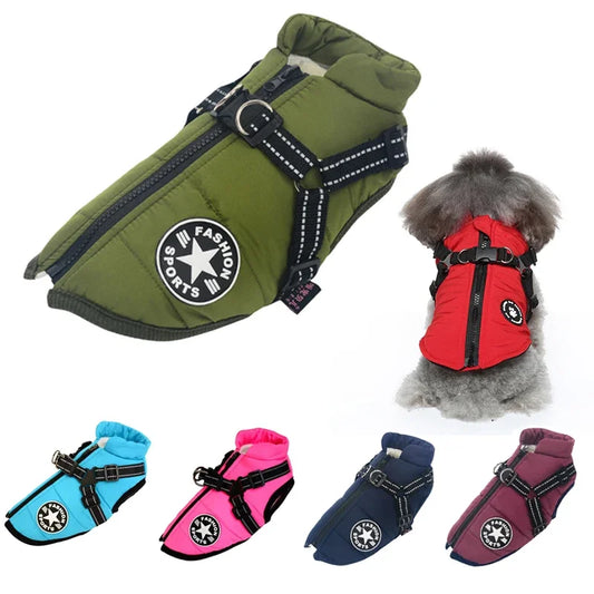 Pet Dog Jacket with Harness Winter Warm Dog Clothes  Waterproof 